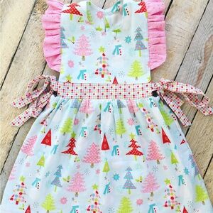Festive Holiday Dress with Pink Ruffle Sleeves